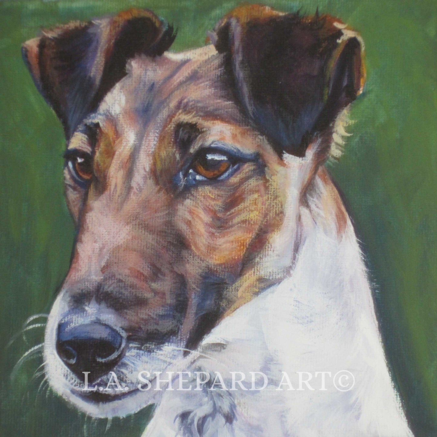 smooth fox Terrier portrait dog art print of LA Shepard painting 8x8"