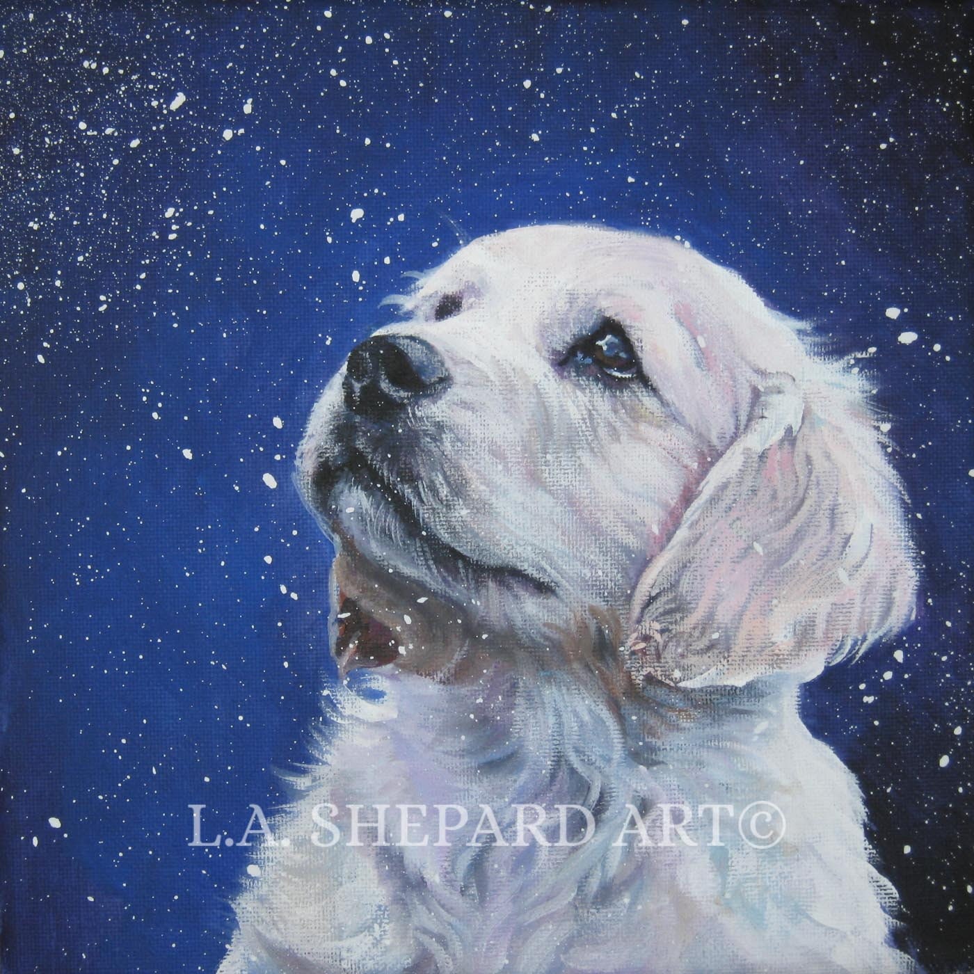 GOLDEN Retriever dog art portrait PRINT of LA Shepard painting 12x12"
