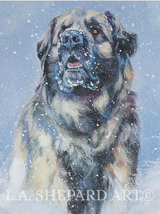 LEONBERGER dog portrait art canvas PRINT of LA Shepard painting 12x16"