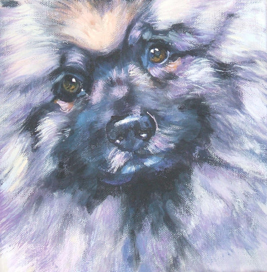 Keeshond dog portrait art canvas print of LASHEPARD painting 8x8"