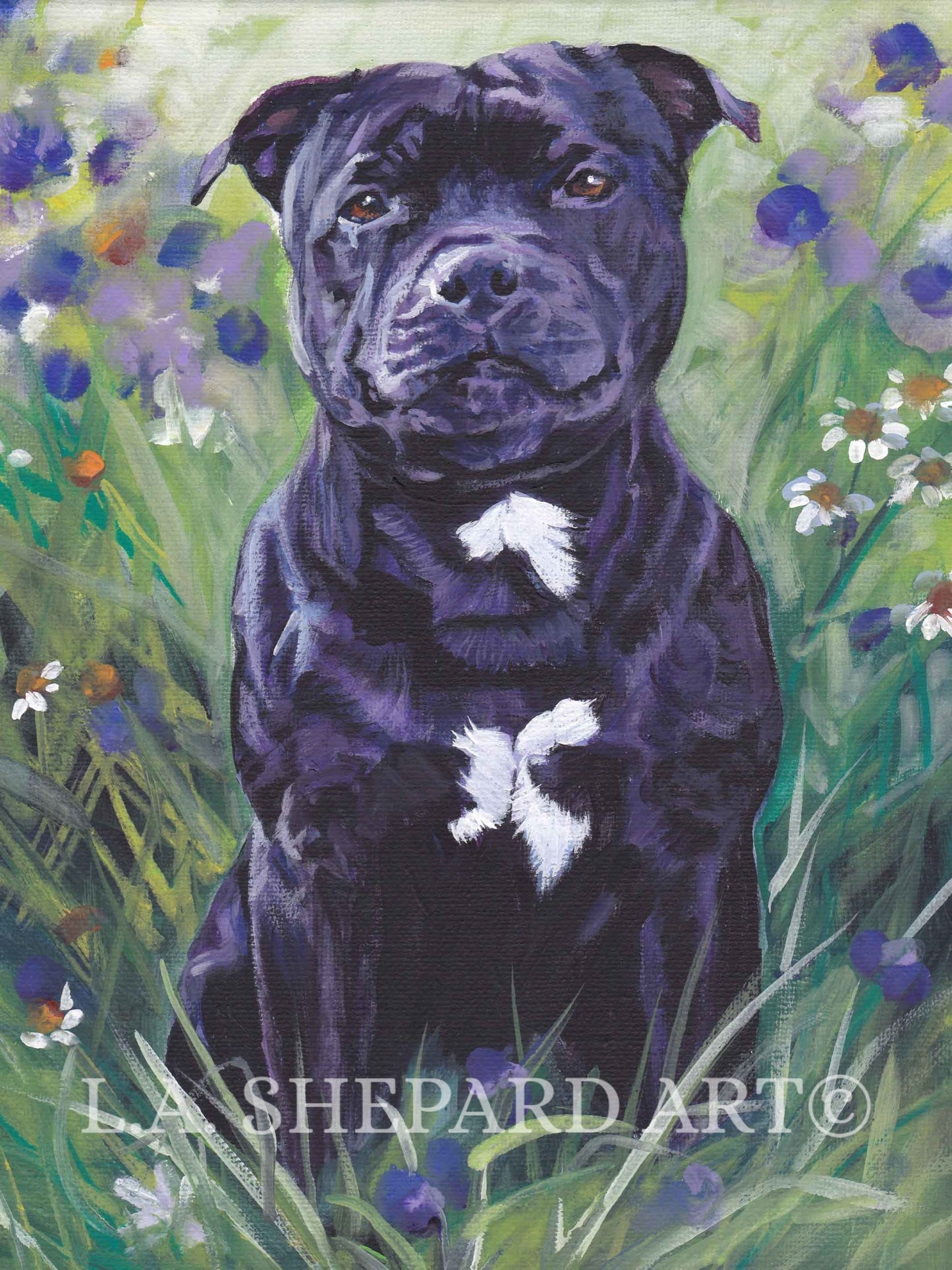 staffordshire bull terrier "Summertime Staffy Pup" Giclée print of original painting by LAShepard