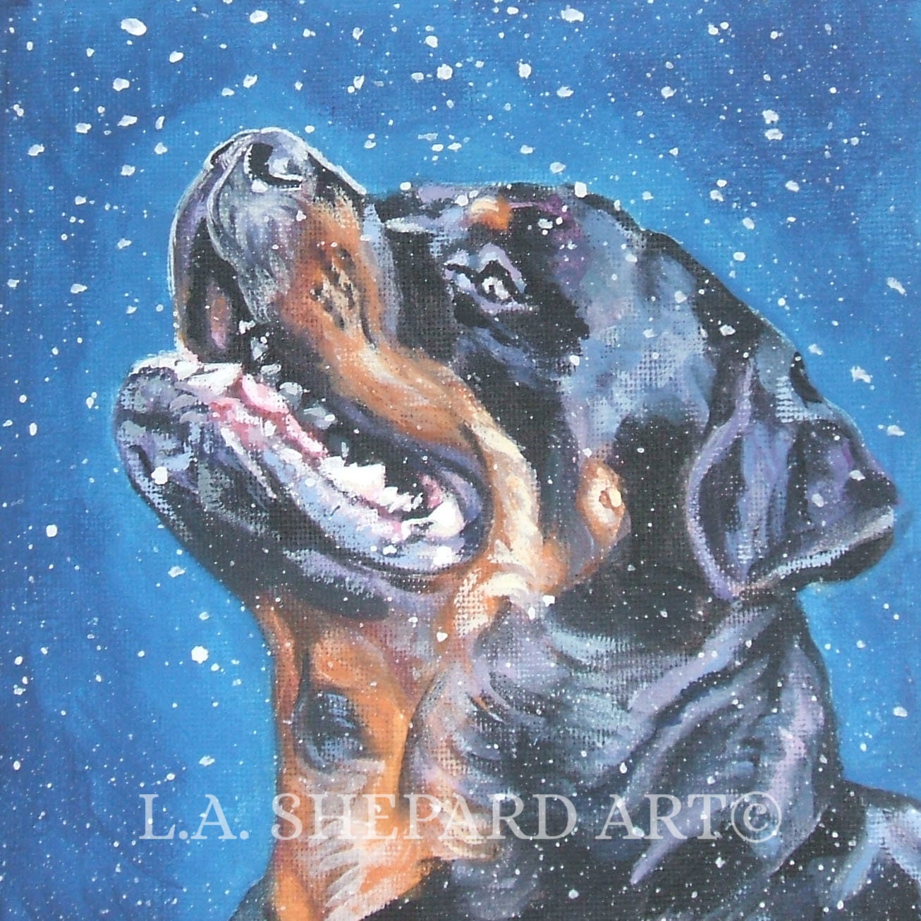 ROTTWEILER dog art portrait PRINT of LA Shepard painting 12x12