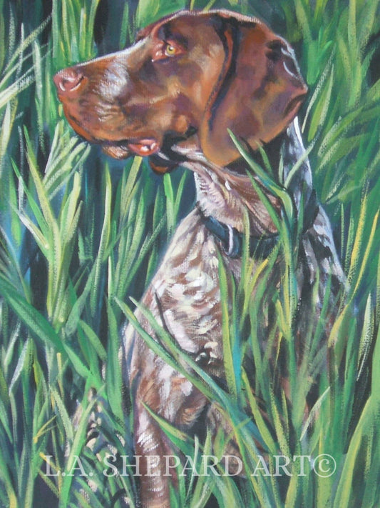 German shorthaired pointer GSP dog art portrait PRINT of LA Shepard painting 12x16
