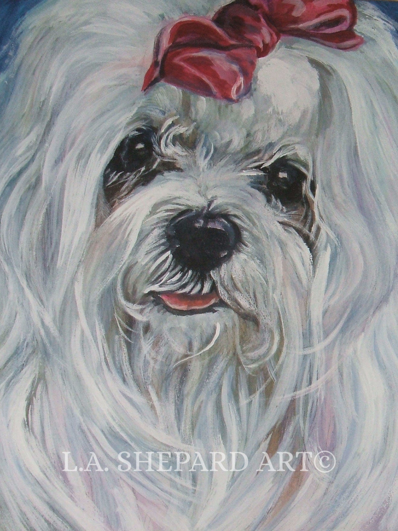 MALTESE dog art portrait canvas PRINT of L.A. Shepard painting 8x10