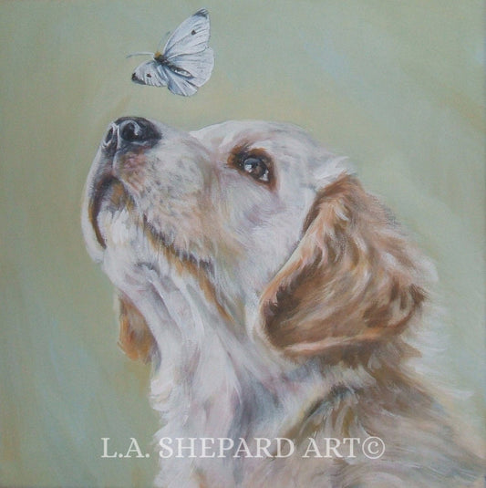 GOLDEN Retriever dog art portrait canvas PRINT of LA Shepard painting 12x12