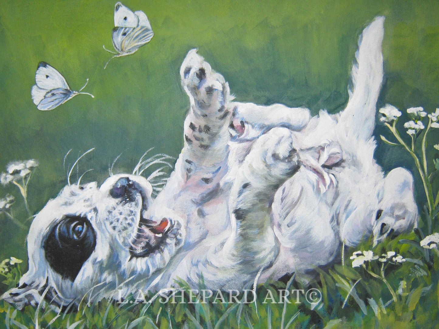 ENGLISH SETTER dog art puppy canvas PRINT of LAShepard painting 8x10"
