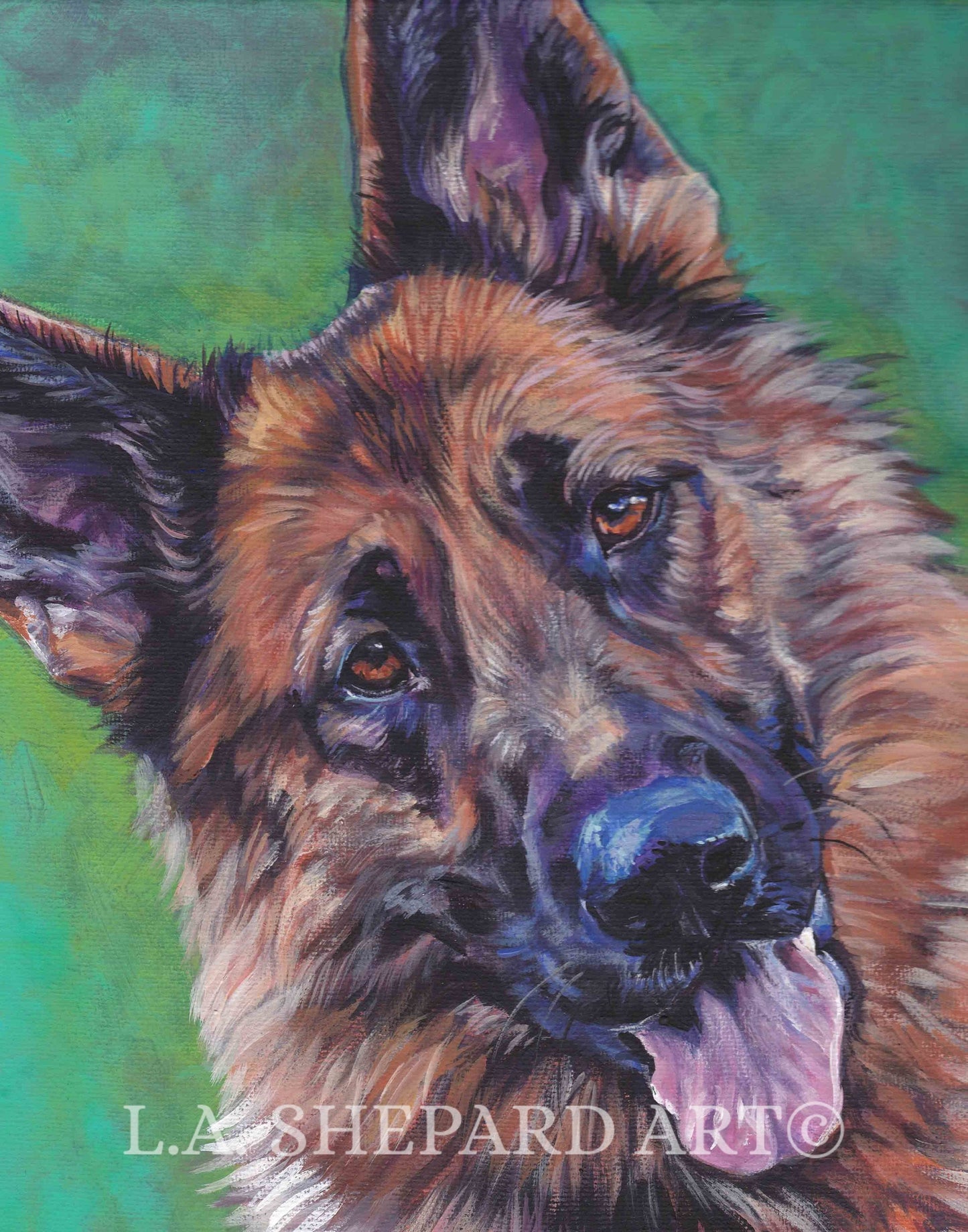 GERMAN SHEPHERD dog art portrait canvas PRINT of LAShepard painting 8x10