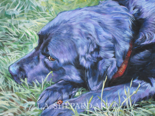 Labrador retriever dog art portrait canvas PRINT of LAShepard painting 12x16 BLACK LAB