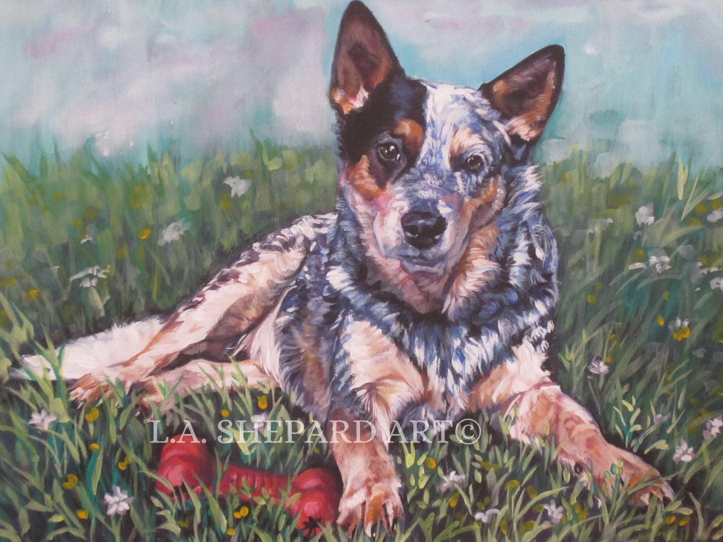 Australian Cattle Dog blue HEELER art PRINT of LA Shepard painting 12x16