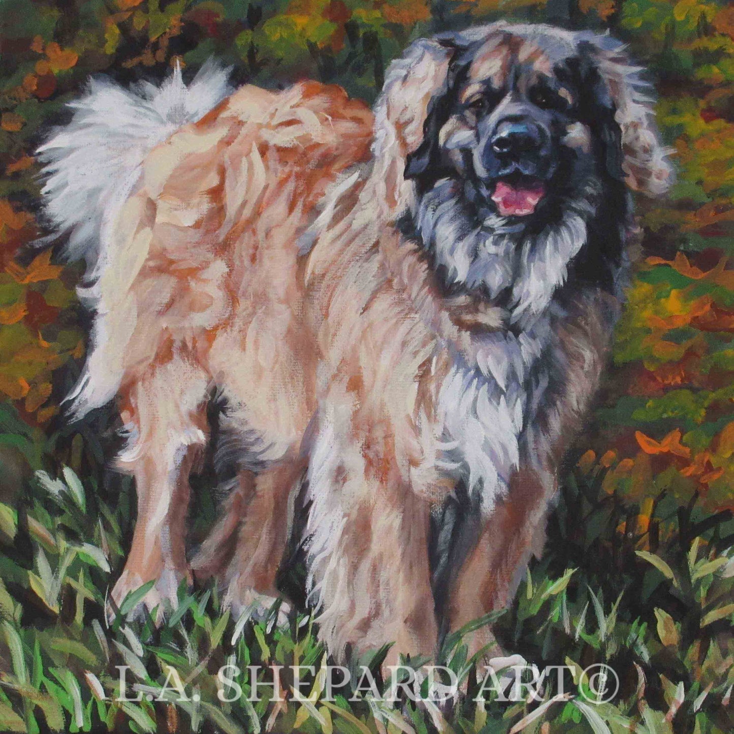 LEONBERGER dog portrait art canvas PRINT of LA Shepard painting 8x8"