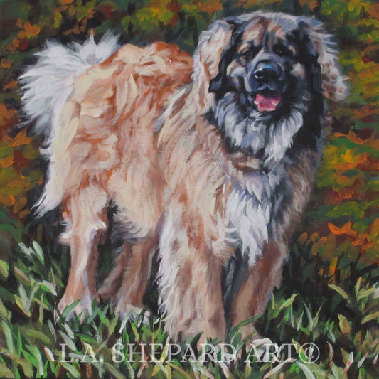 LEONBERGER dog portrait art canvas PRINT of LA Shepard painting 8x8"