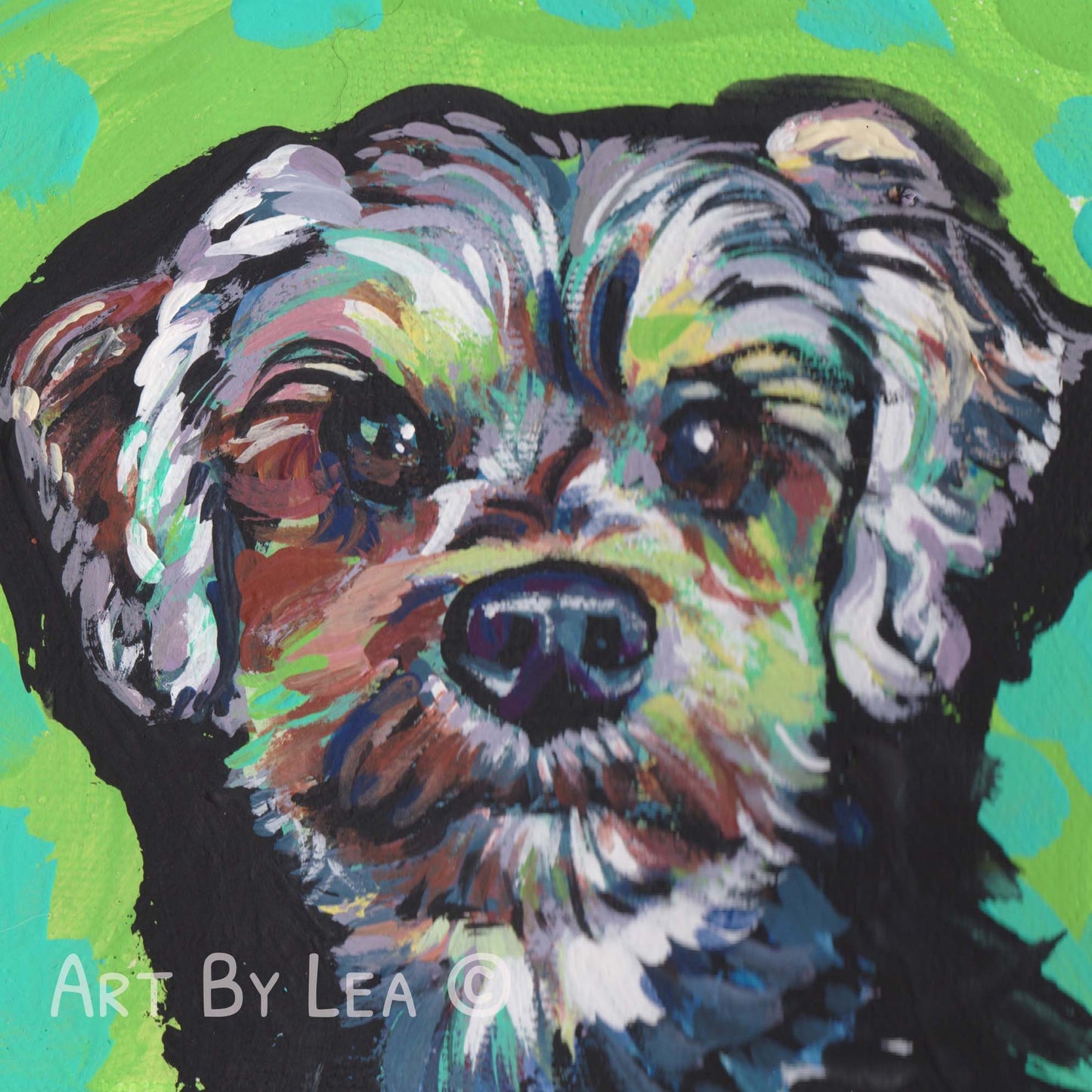 SILKESE maltese silky terrier portrait art print of pop art painting bright colors 12x12"