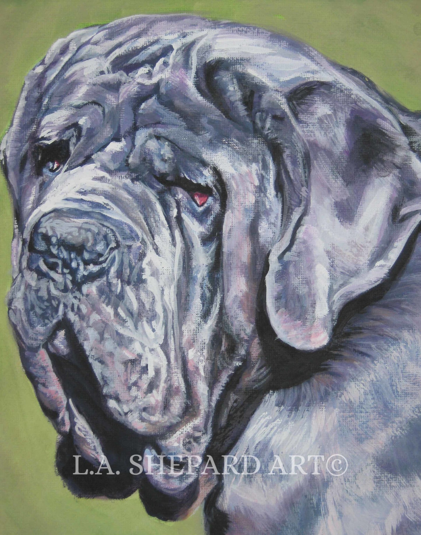 Neapolitan MASTIFF dog art portrait PRINT of LA Shepard painting 11x14