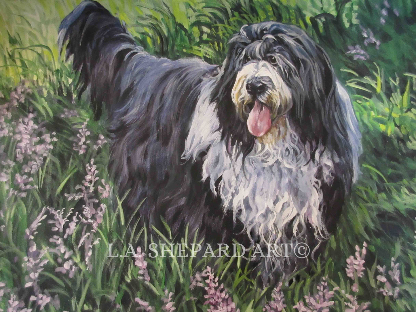 Beardie BEARDED COLLIE dog art print of LAShepard painting 12x16"