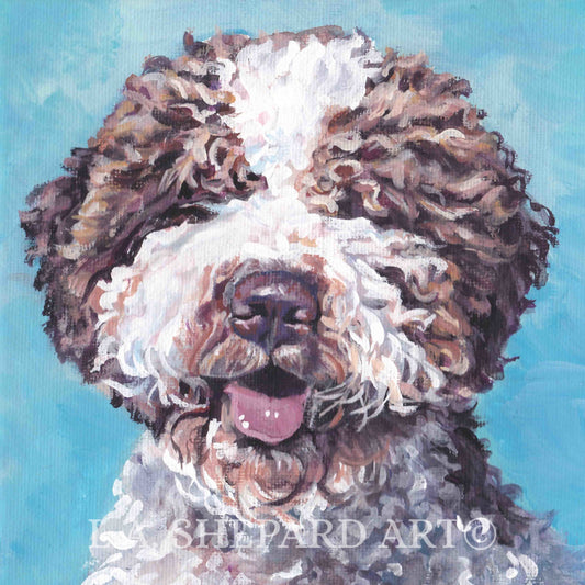 Lagotto Romagnolo dog portrait art print of LA Shepard painting 12x12