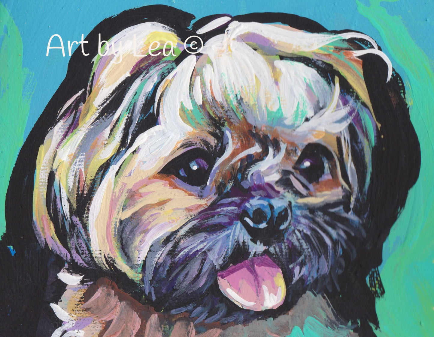 Shih Tzu Dog art print of modern pop art painting bright colors 8.5x11