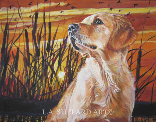 GOLDEN RETRIEVER dog art PRINT portrait of LAShepard painting 11x14"