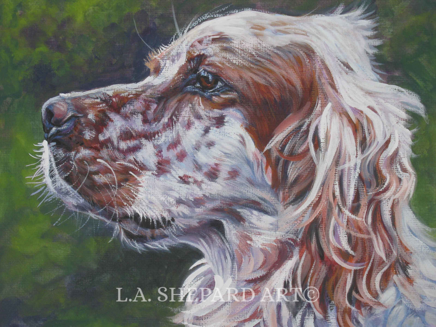 English SETTER dog art PORTRAIT canvas PRINT of LAShepard painting 8x10"