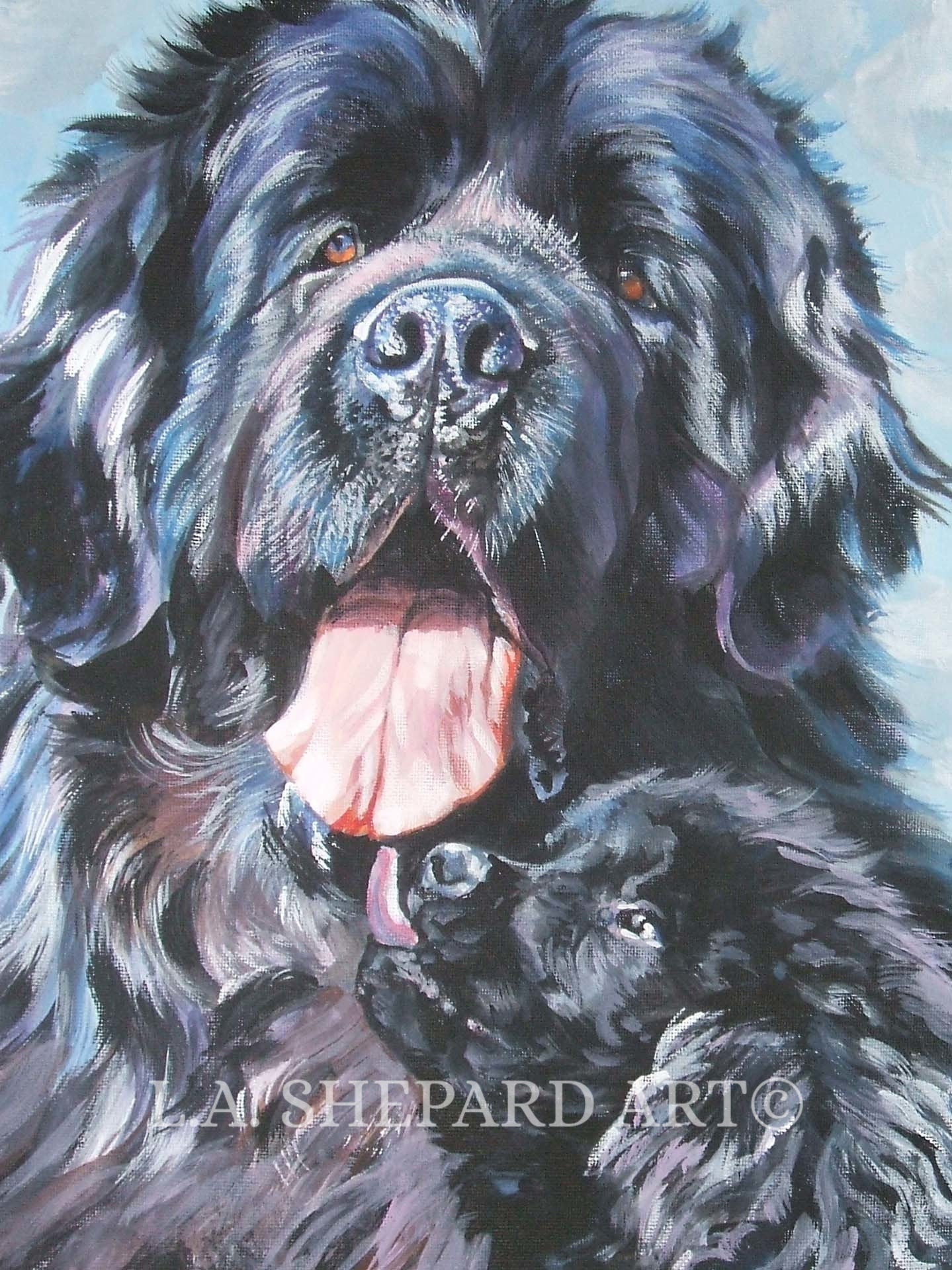 Newfoundland dog "The Newfoundlander and her Pups" Giclée Print of Original Painting by LA Shepard
