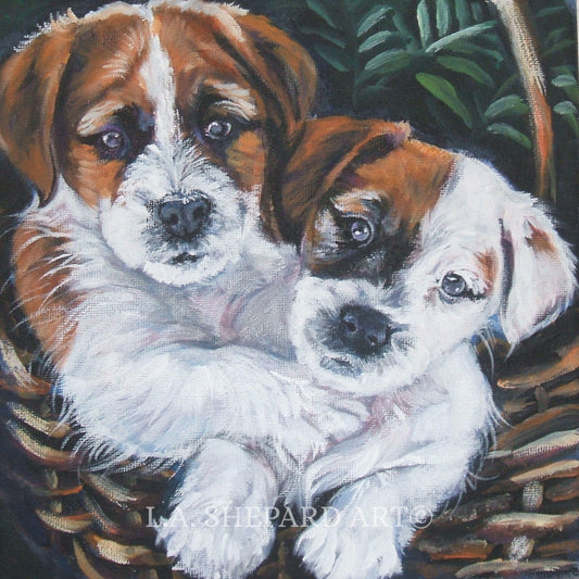 jrt JACK RUSSELL terrier dog portrait art  PRINT of LAShepard painting 8x8"