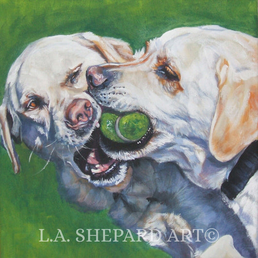 Labrador Retriever YELLOW LAB dog art portrait canvas PRINT of LAShepard painting 12x12"