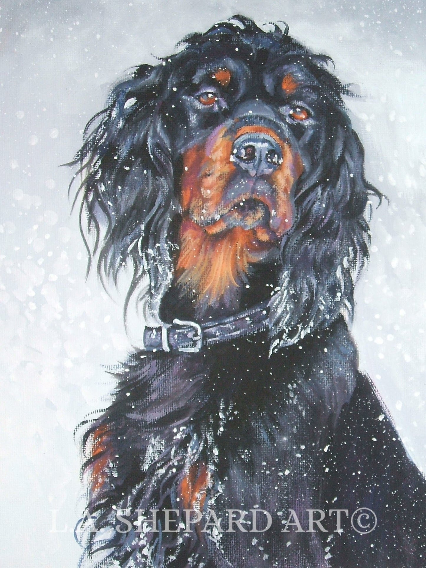 GORDON SETTER portrait dog ART canvas print of L.A.Shepard painting 12X16"