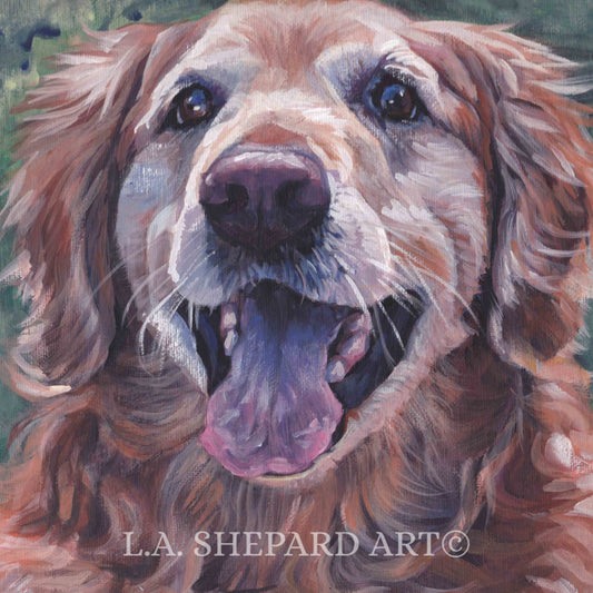 GOLDEN RETRIEVER dog art portrait PRINT of LAShepard painting 8x8"