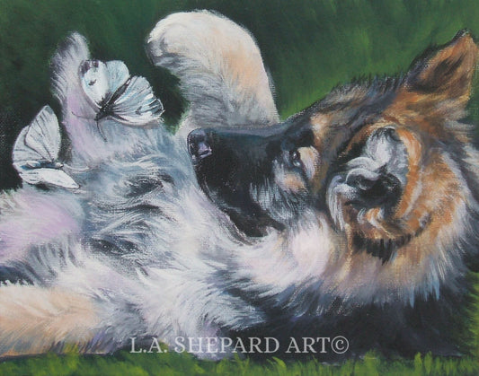 GERMAN SHEPHERD dog ART canvas print of LAShepard painting 11x14