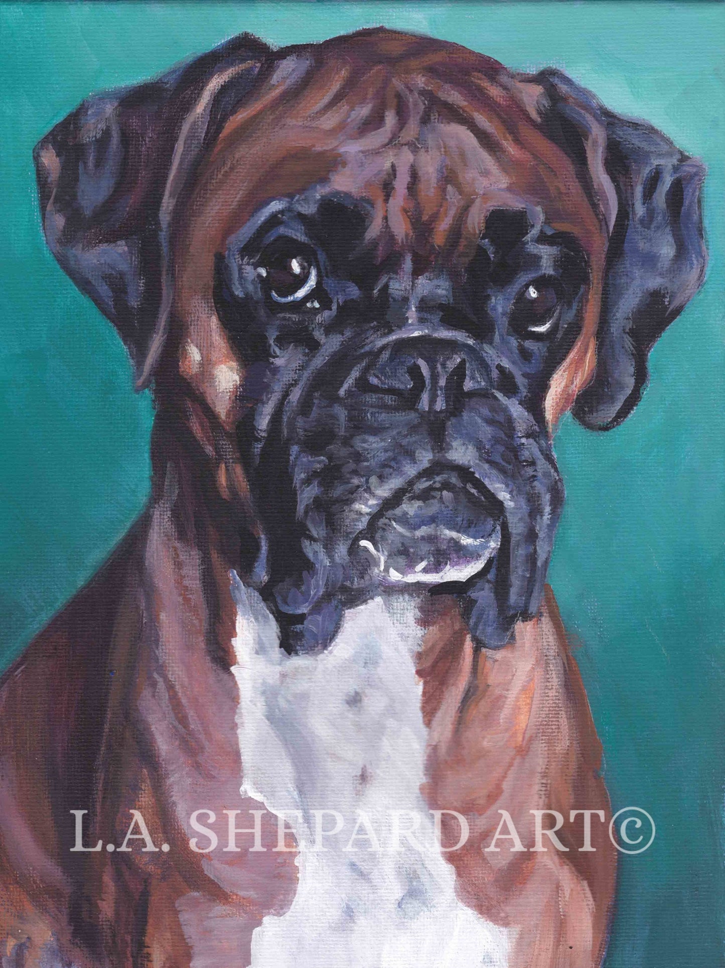 BOXER DOG portrait ART canvas print of LAShepard painting 12x16