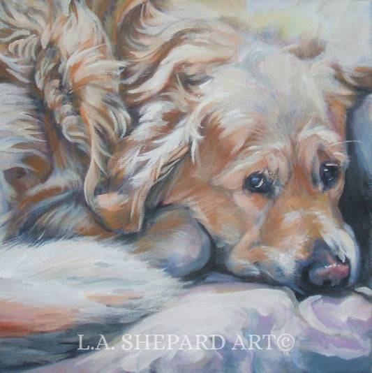 Golden Retriever DOG art PORTRAIT canvas PRINT of LAShepard painting 8x8"