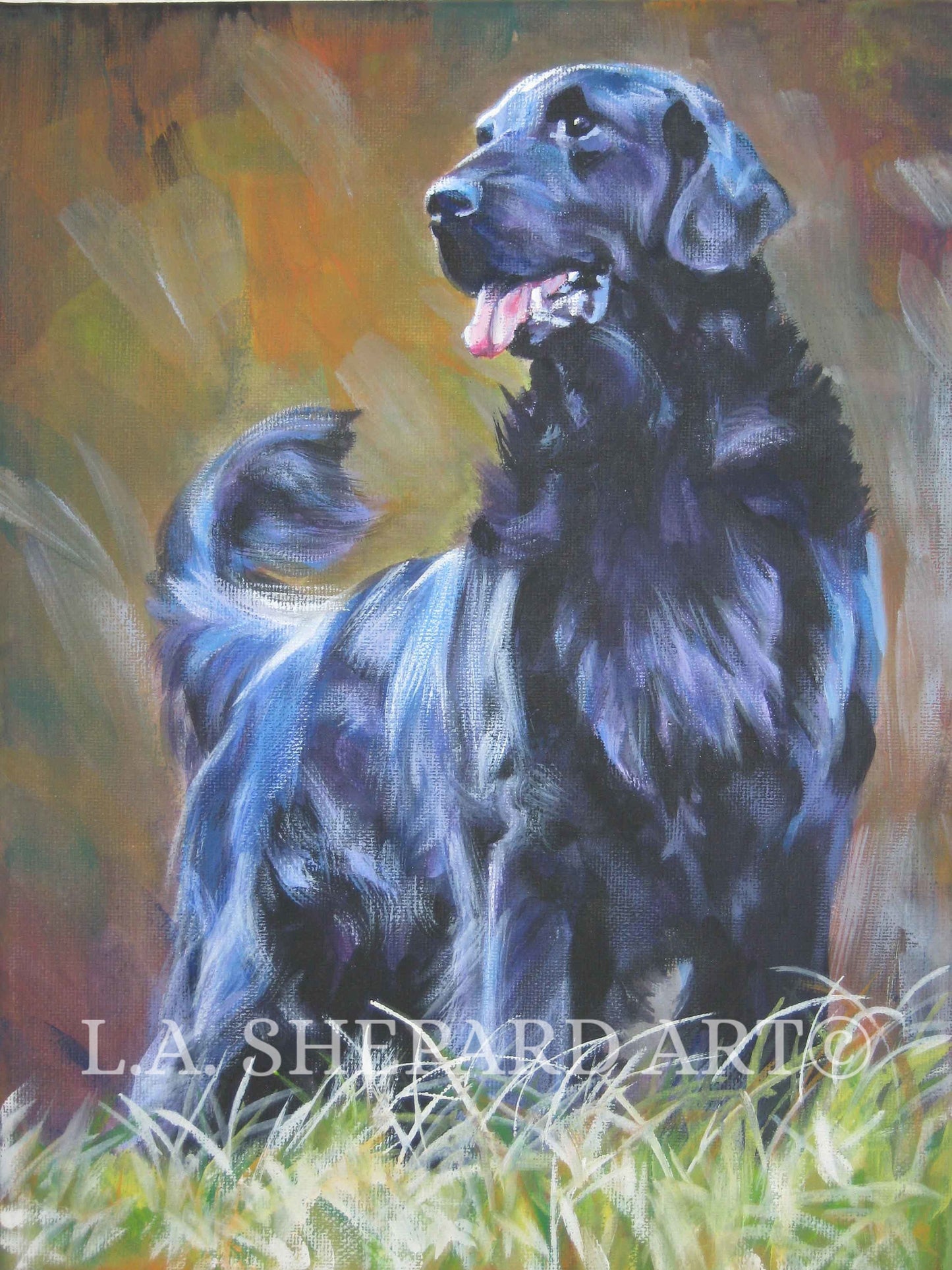 Flat Coated Retriever DOG ART giclee canvas PRINT of LAShepard painting 12x16"