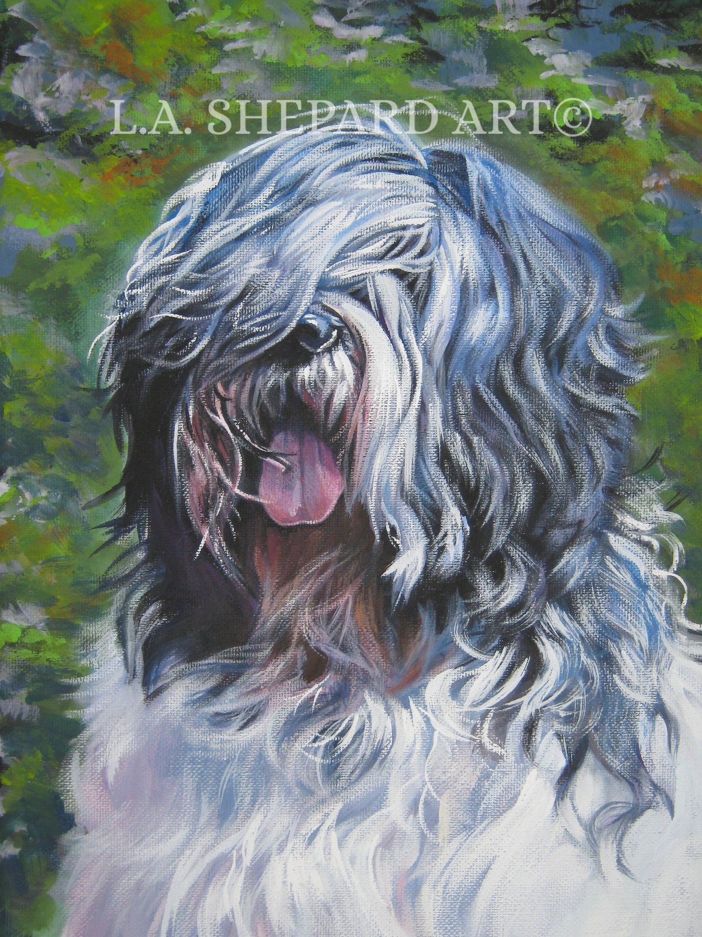 POLISH LOWLAND SHEEPDOG dog art portrait print of LAShepard painting 12x16