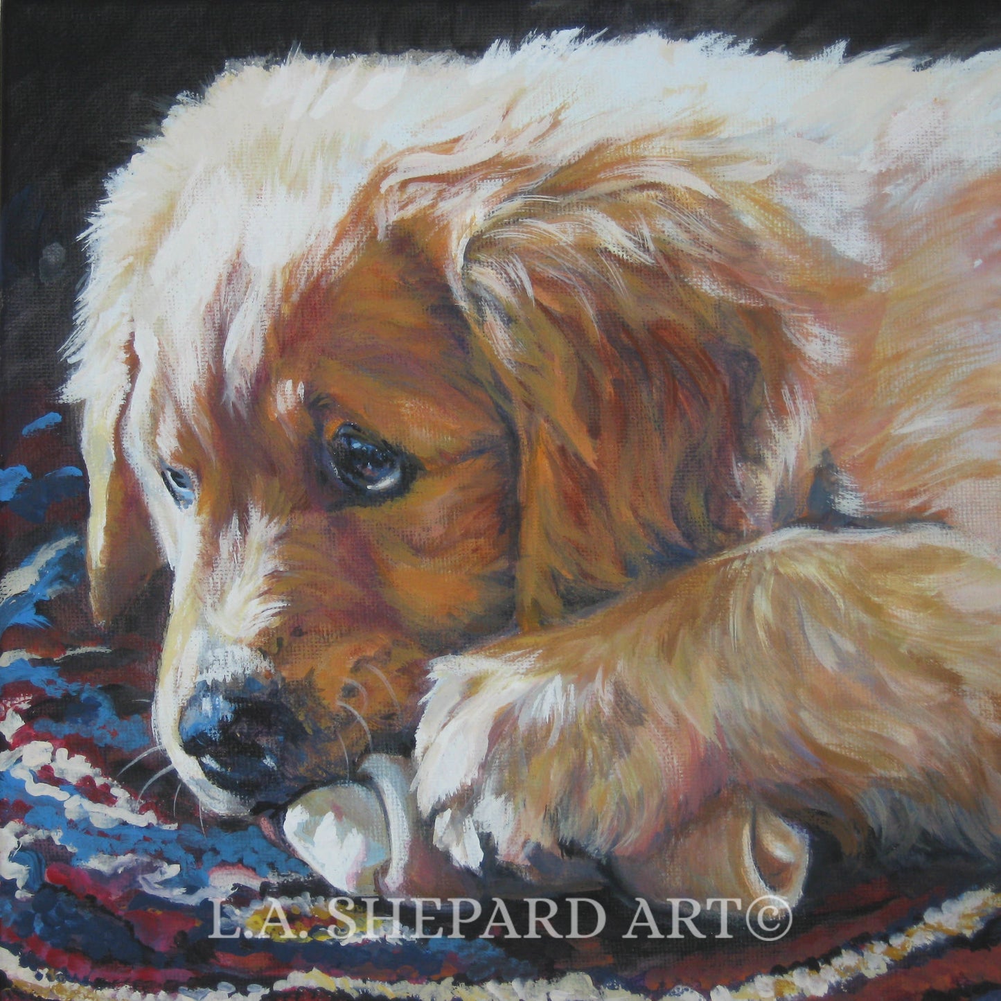 GOLDEN RETRIEVER dog art portrait PRINT of LAShepard painting 12x12