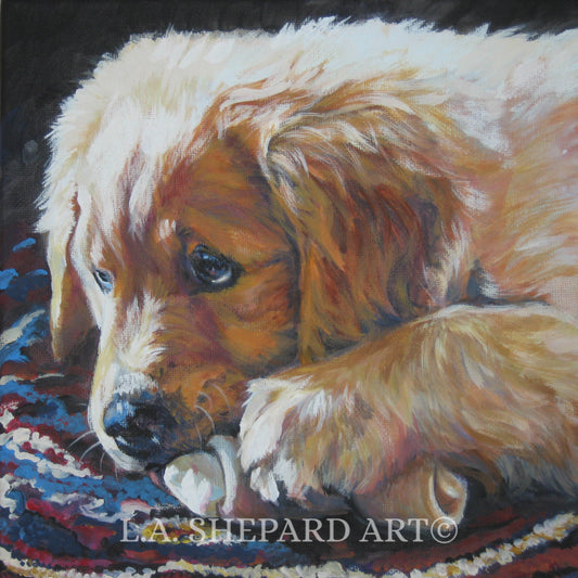 GOLDEN RETRIEVER dog art portrait PRINT of LAShepard painting 12x12