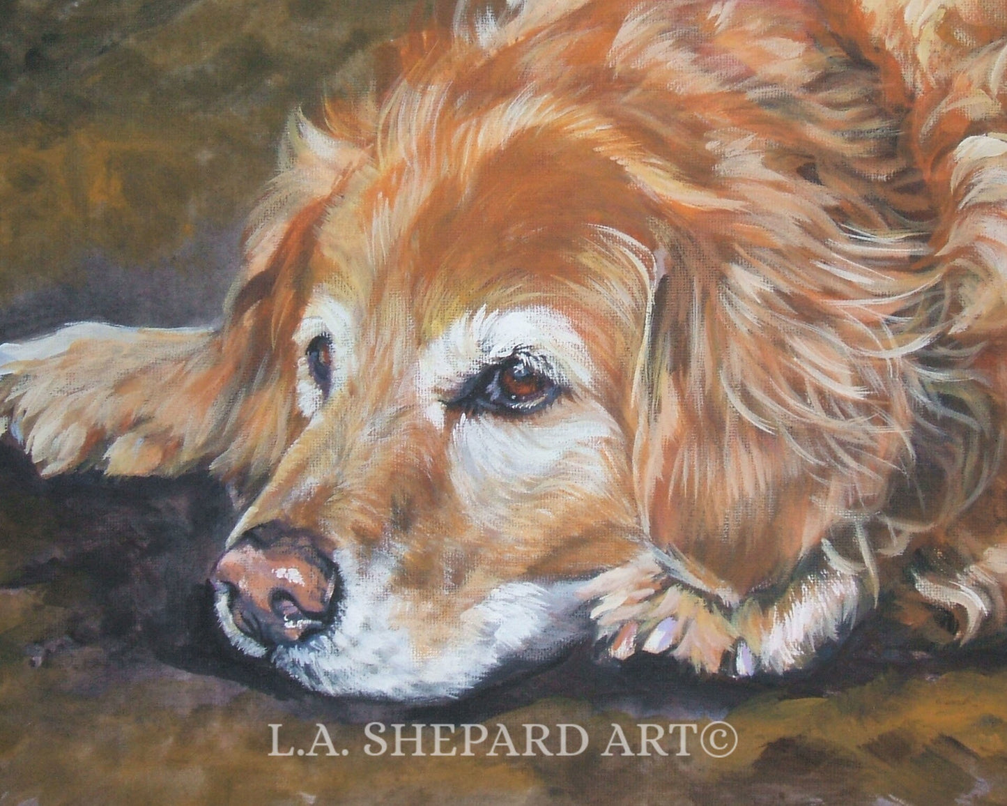 GOLDEN RETRIEVER dog art portrait canvas PRINT of LAShepard painting 8x10