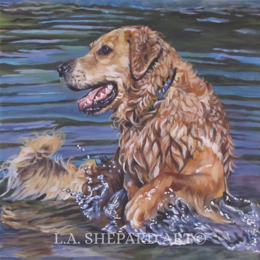 GOLDEN RETRIEVER dog art canvas PRINT of LAShepard painting 8x8