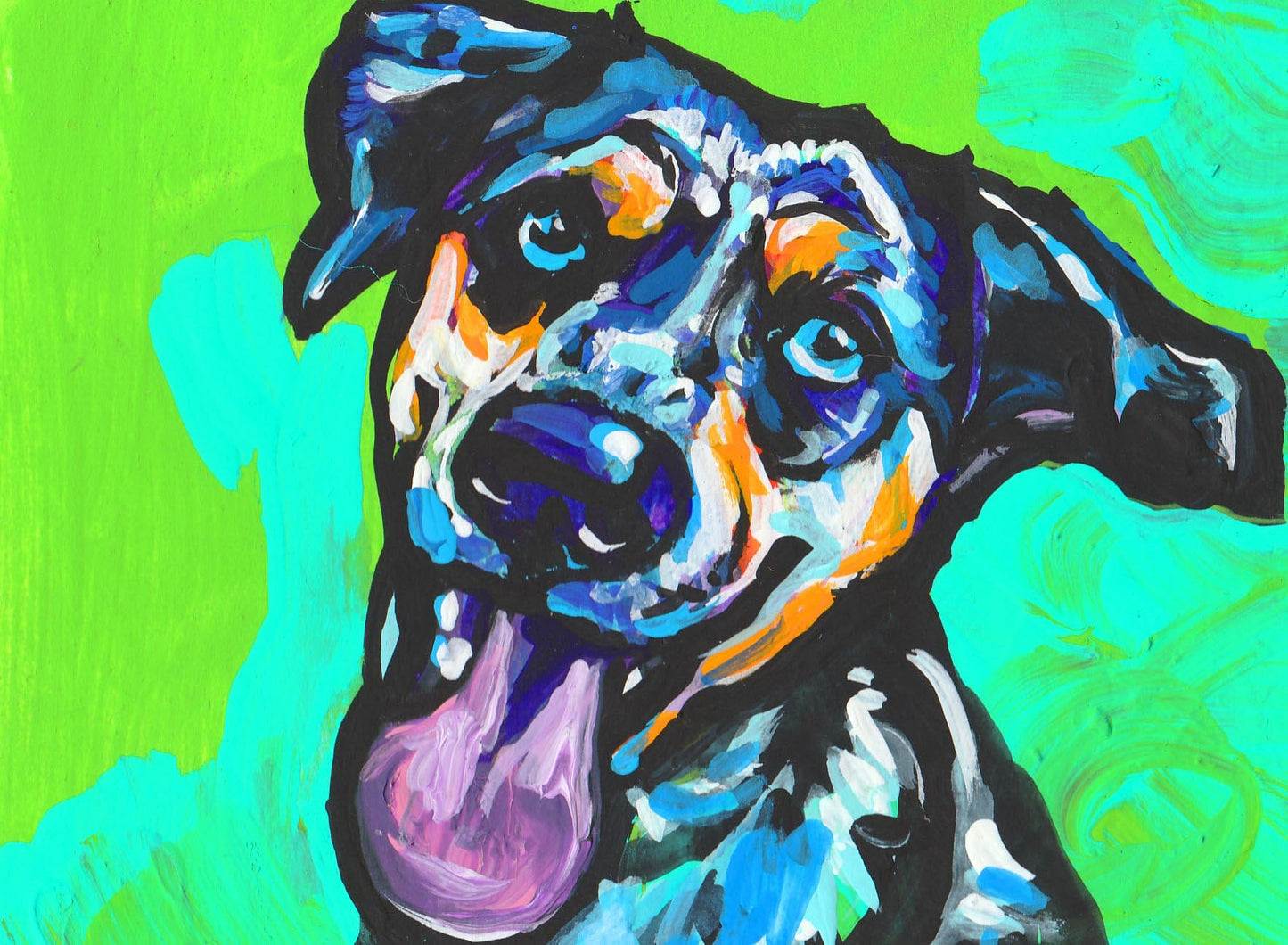 Catahoula Leopard Dog portrait art PRINT of pop art painting bright colors 13x19"