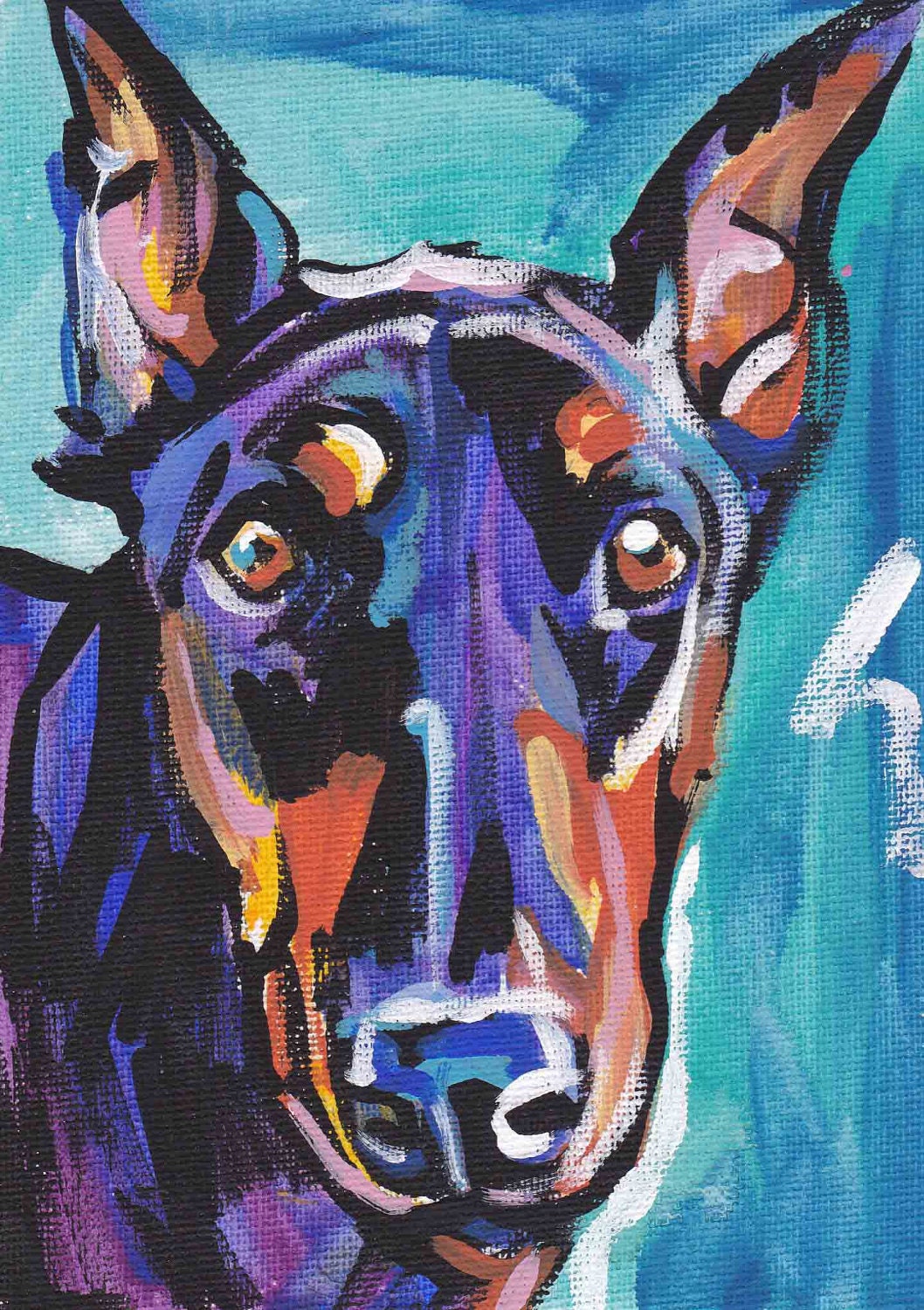 Doberman Pinscher art print dog pop art bright colors 8.5x11" LEA