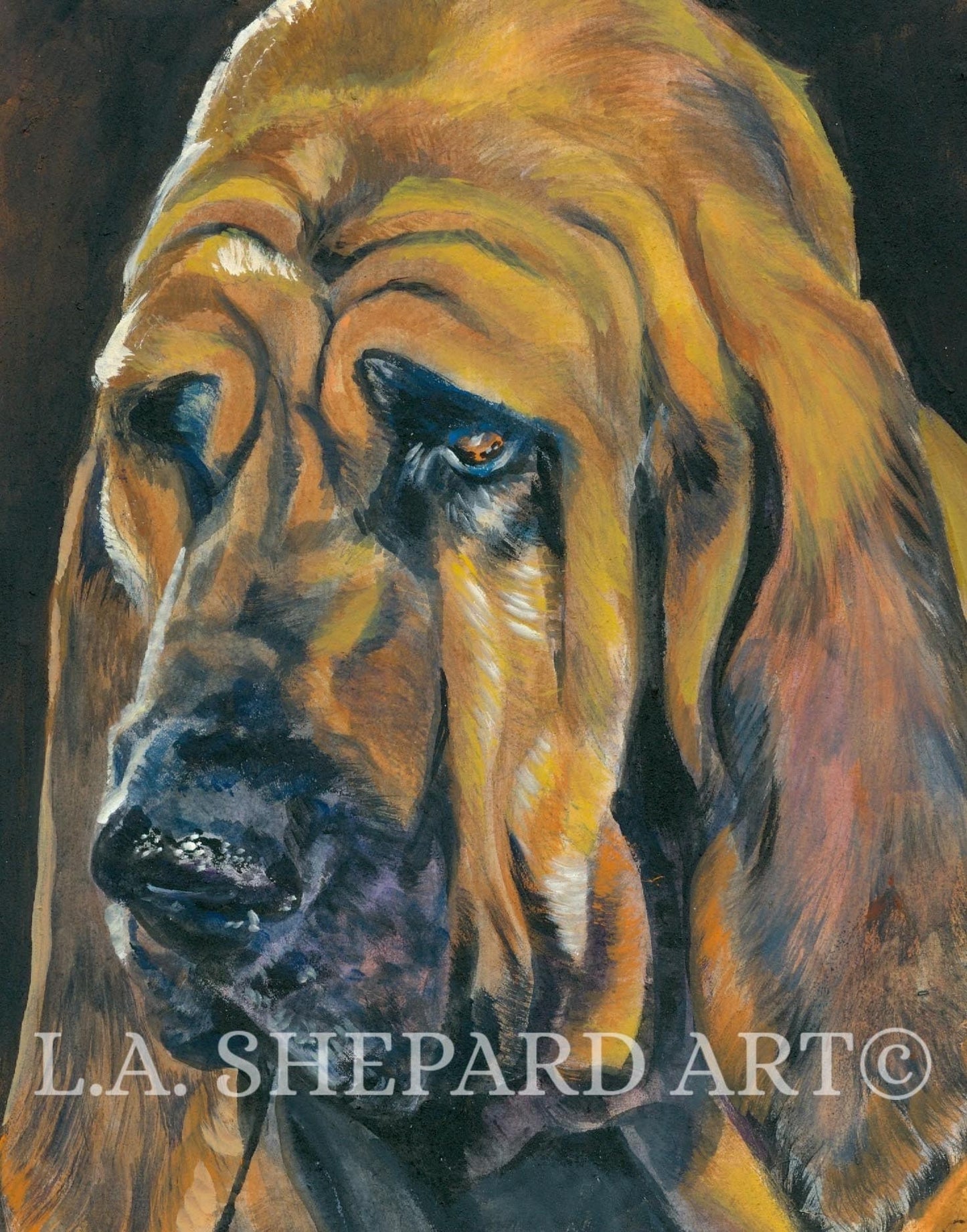 BLOODHOUND DOG ART portrait print of LAShepard painting 8x10