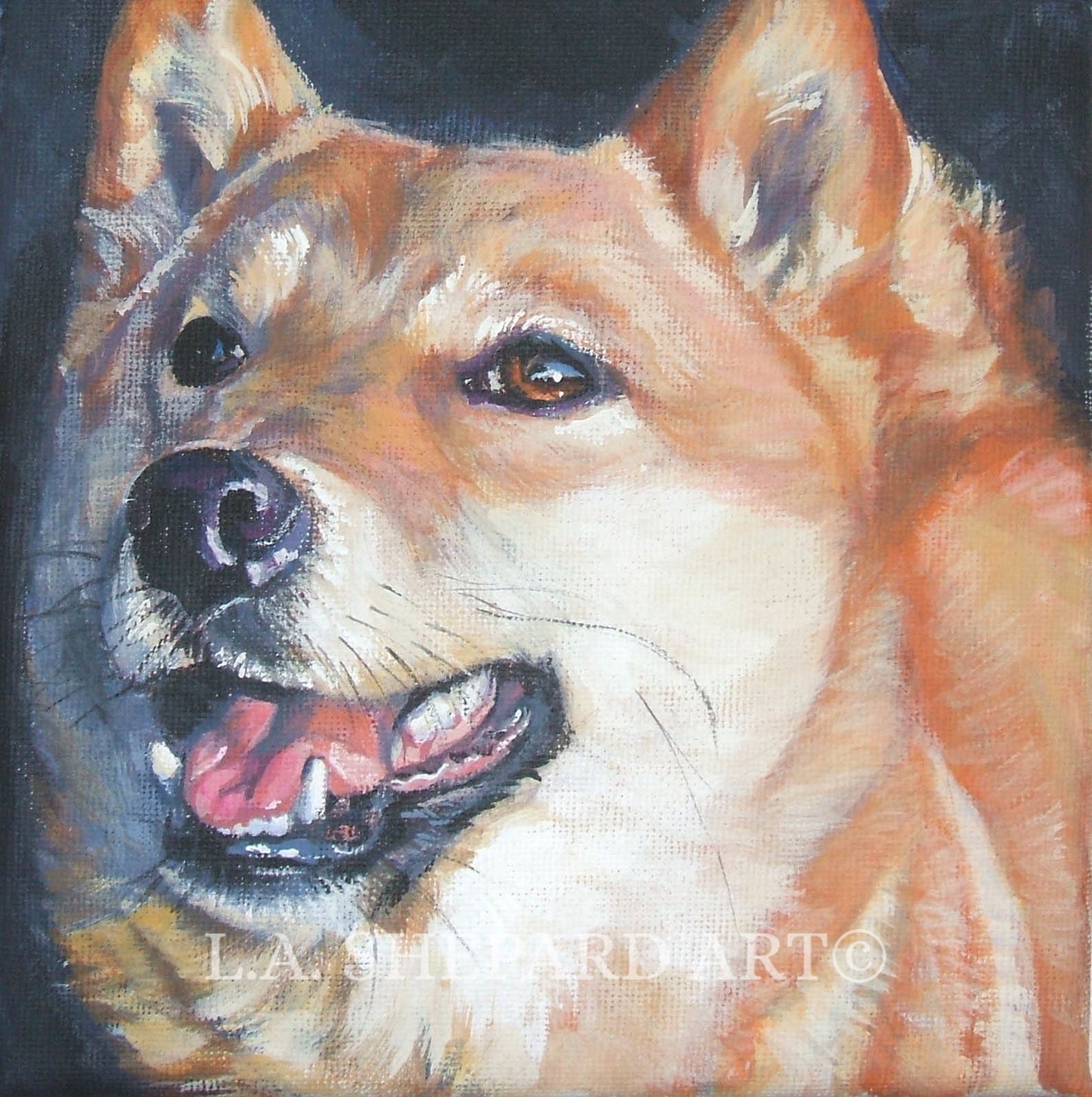 SHIBA INU dog art portrait canvas PRINT of LAShepard painting 12x12