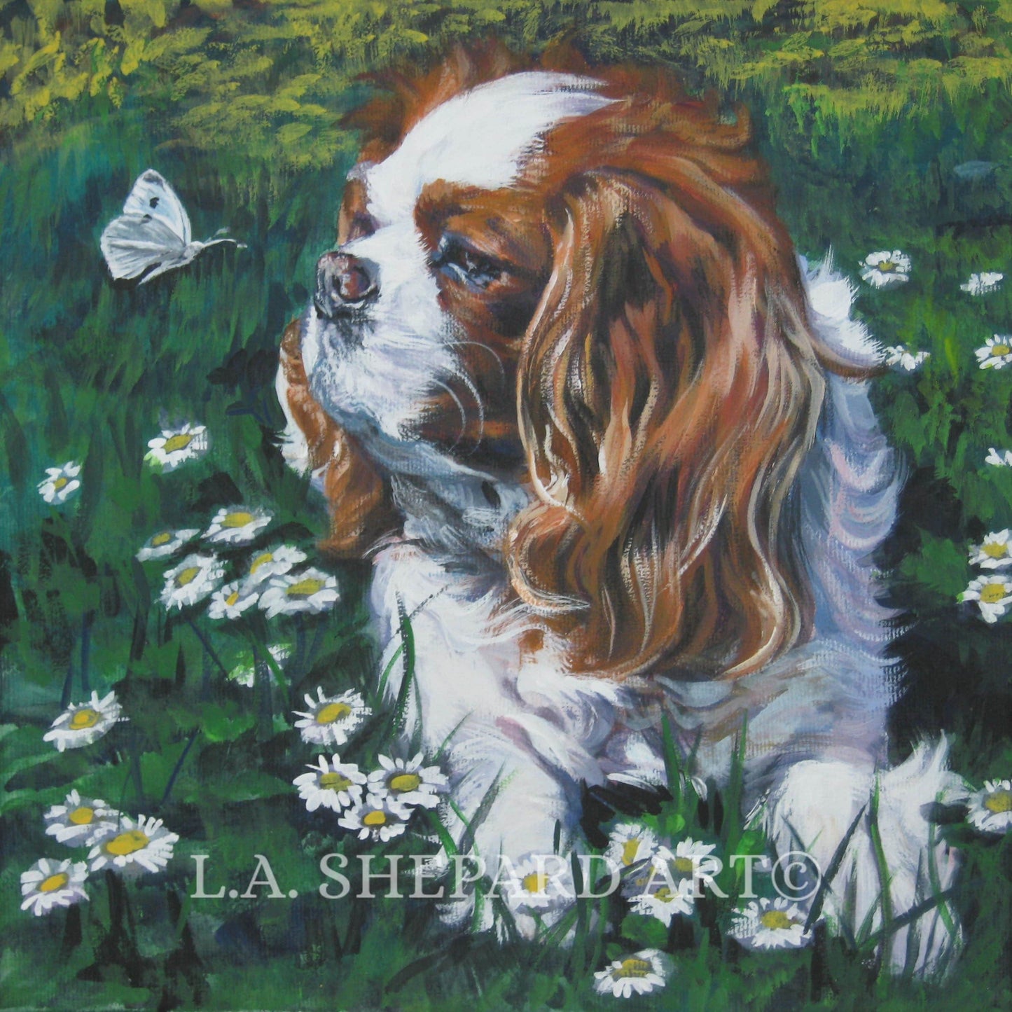BLENHEIM CAVALIER King Charles Spaniel dog art portrait PRINT of LAShepard painting 12x12