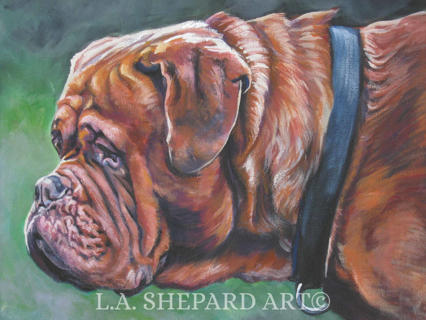 Dogue de Bordeaux DOG art PORTRAIT canvas PRINT of LAShepard painting 8x10"