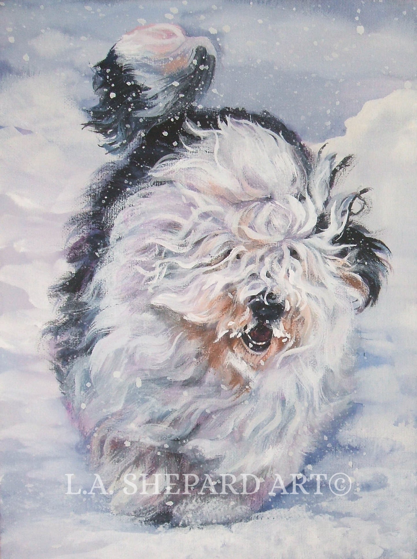 Old English Sheepdog dog art canvas print of LAShepard painting 12x16