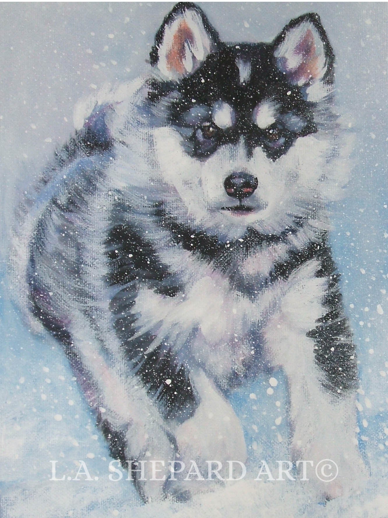 Alaskan Malamute pup dog art print of LAShepard painting 11x14