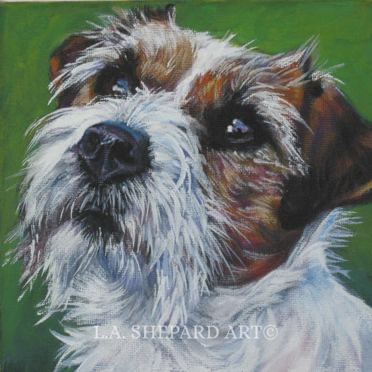 jrt JACK RUSSELL terrier dog portrait art canvas PRINT of LAShepard painting 8x8"