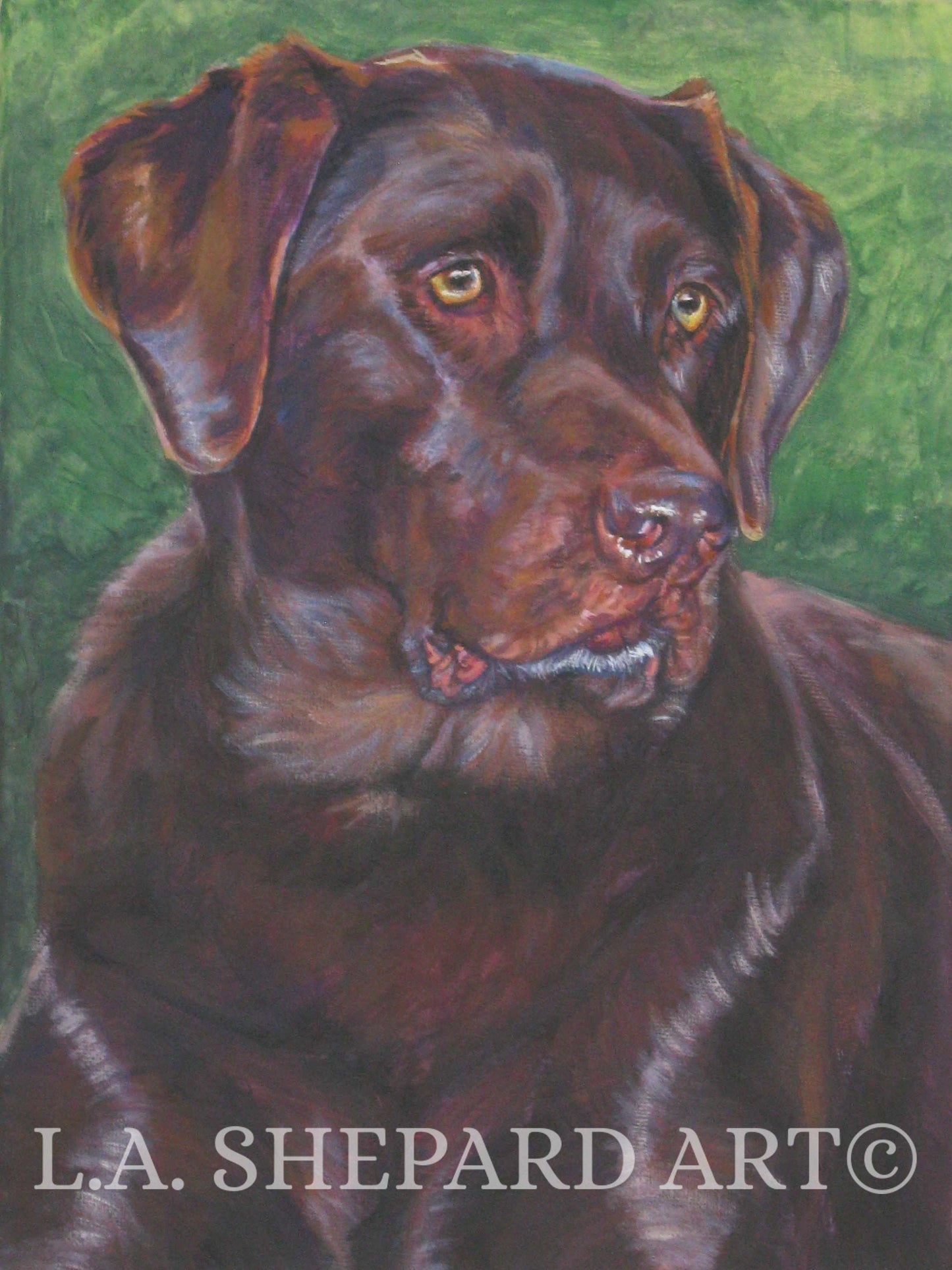 Labrador retriever dog art CHOCOLATE LAB canvas PRINT of LAShepard painting 8x10