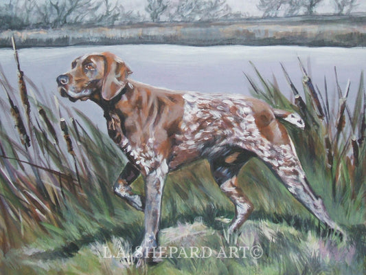 GSP German Shorthaired Pointer dog ART PRINT of LAShepard painting 12x16