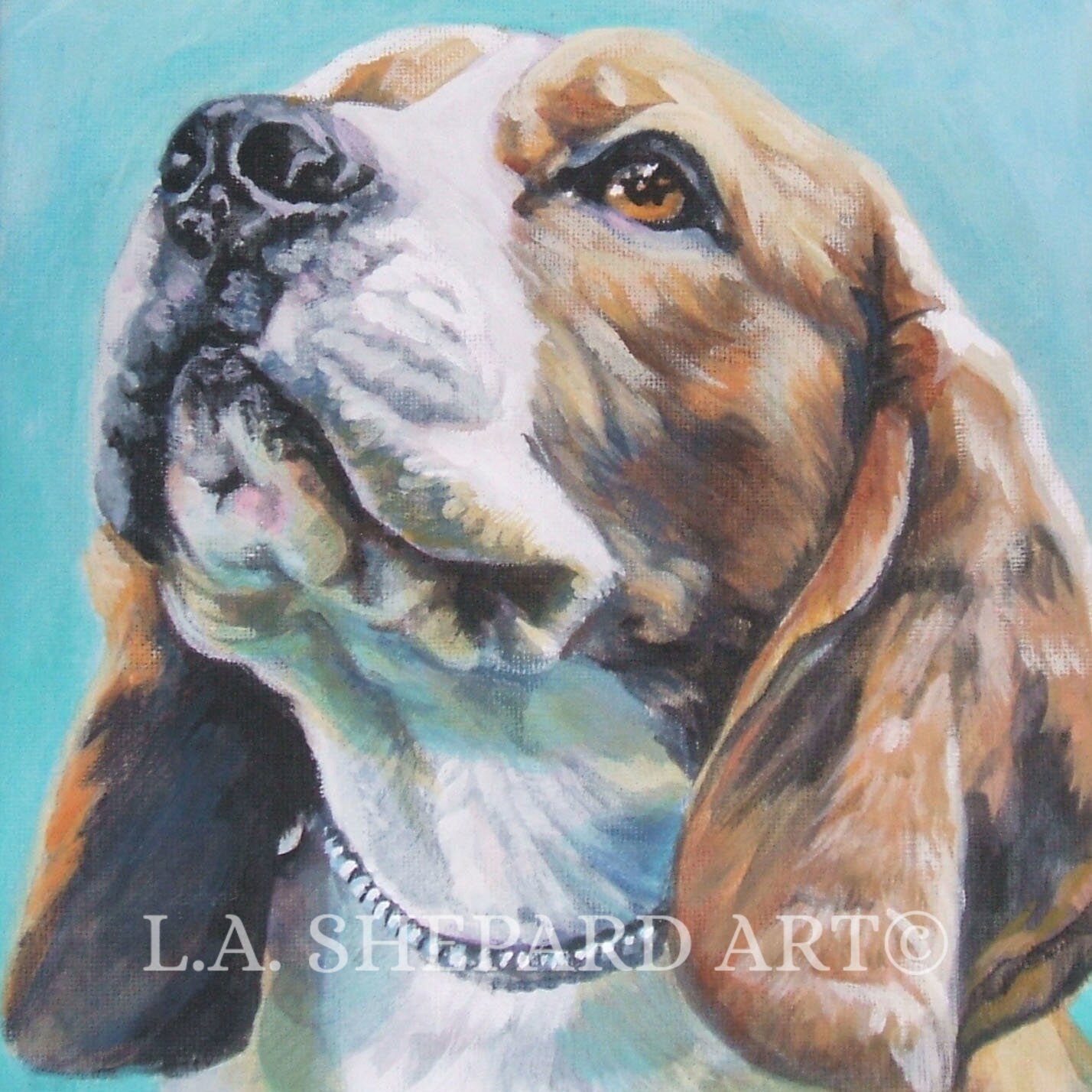 BEAGLE dog portrait ART canvas PRINT of LAShepard painting 8x8