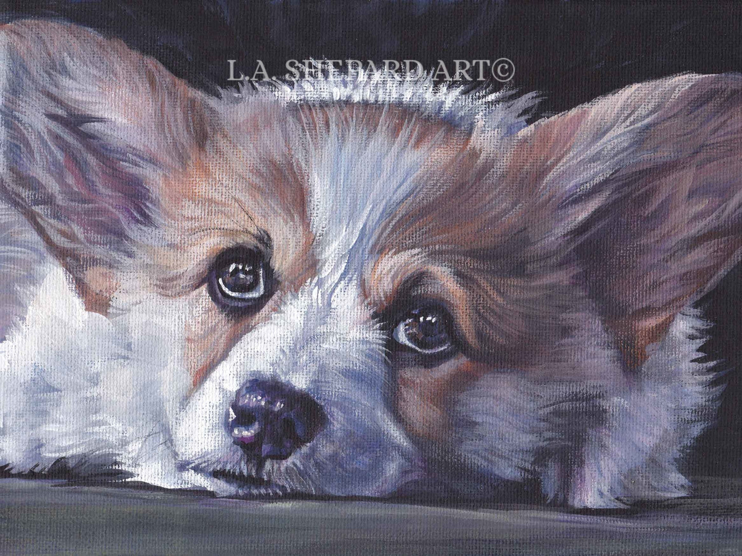 Pembroke Welsh CORGI dog ART portrait canvas PRINT of LAShepard painting 8x10"