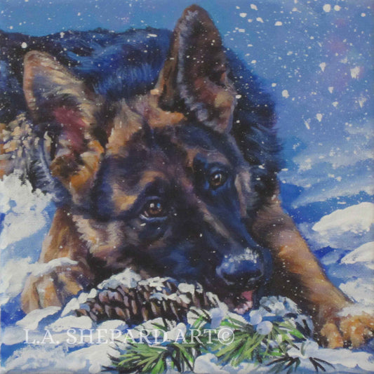 German Shepherd GSD ART PRINT of LAShepard painting 12x12